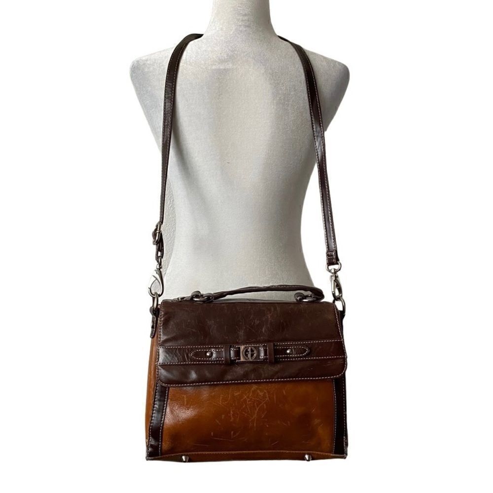 Giani Bernini Genuine Leather Two Tone Brown Shoulder Purse  Satchel